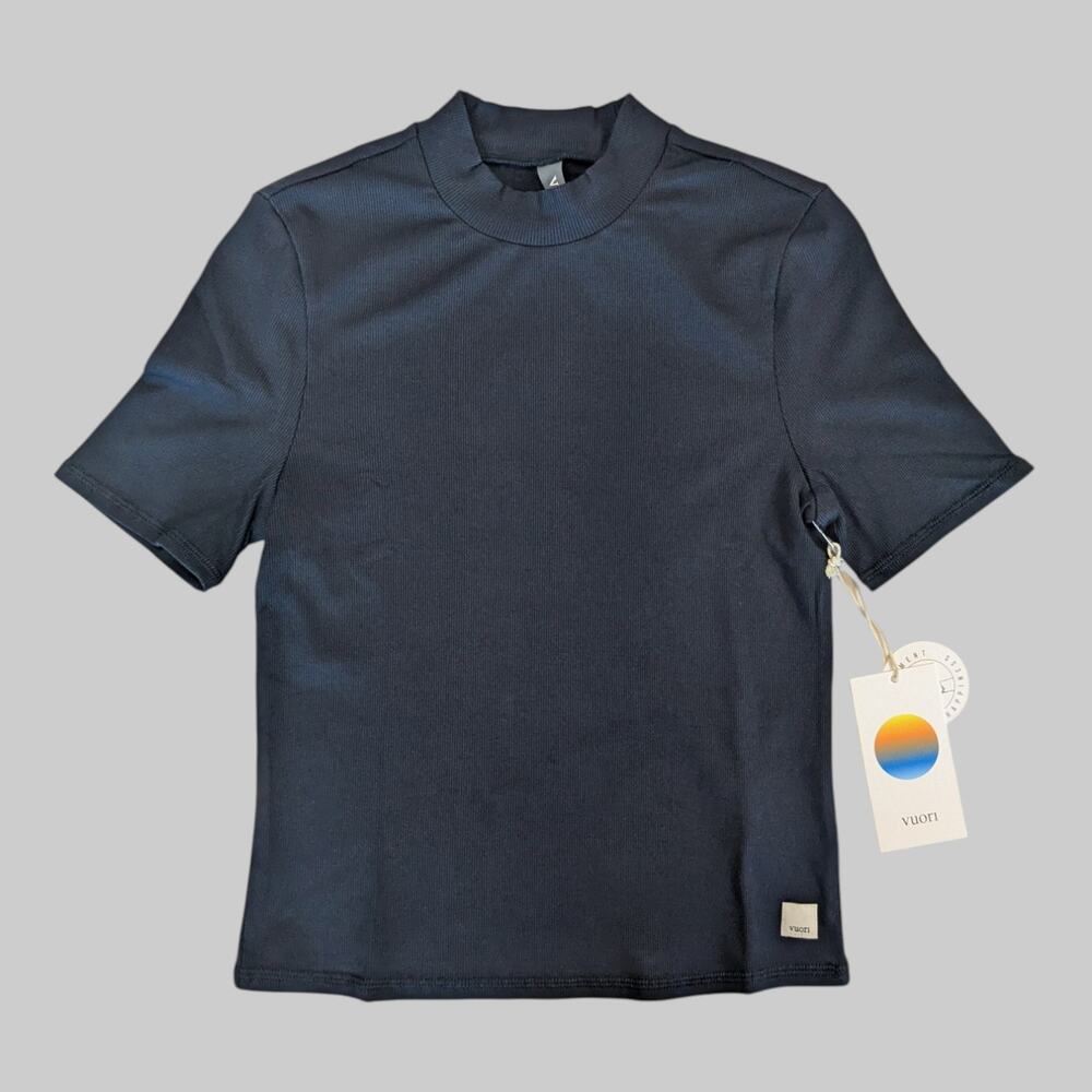 Vuori Black Short Sleeve Pose Mock Neck Rib Top Women’s Small